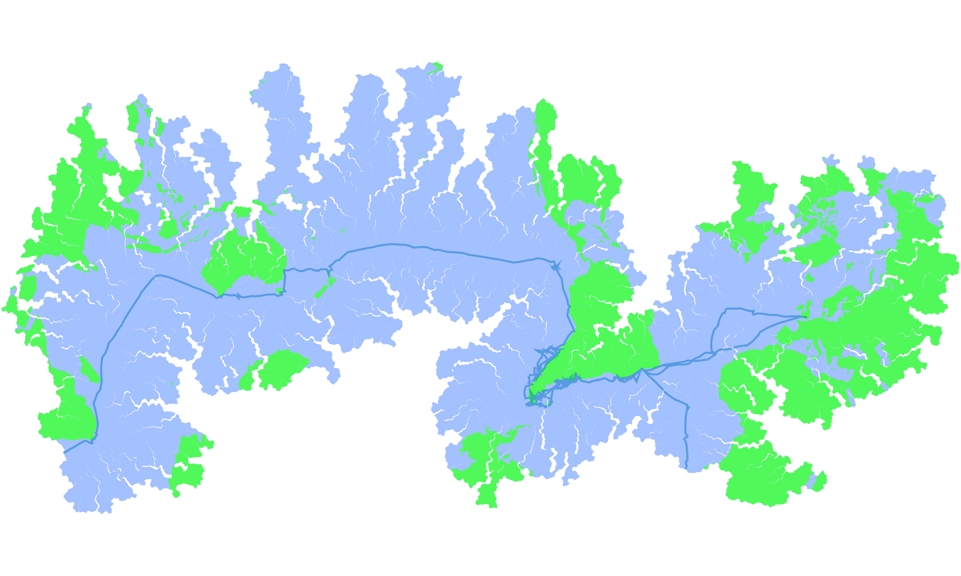 A world map shattered into many small pieces showing the track of a ship.